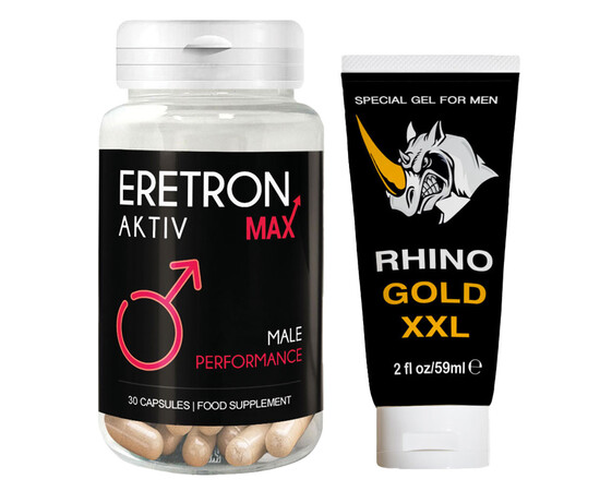 Eretron Aktiv Max per erezioni più forti + Gel per l'ingrandimento del pene Rhino Gold XXL prezzo